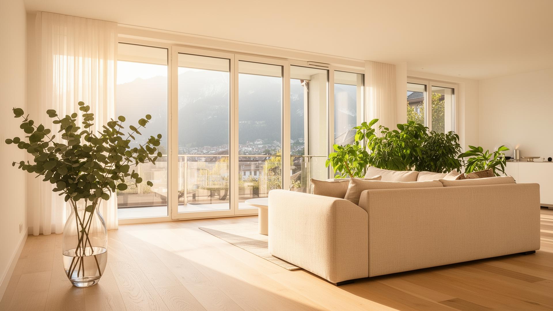 Luxury bright Swiss apartment with plants and natural light
